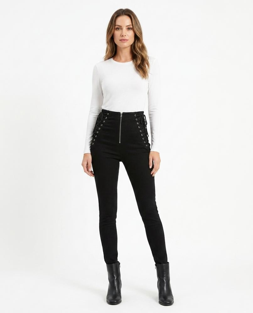Heidi-Outlet - Zepun | High-Waisted Lace-Up Pants Women