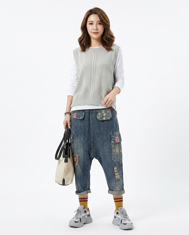 Heidi-Outlet - Miken | Embroidered Baggy Pants Women