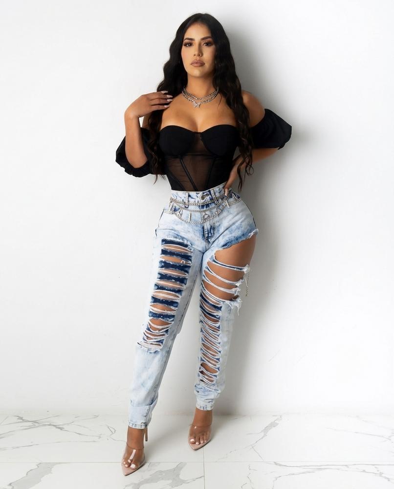 Heidi-Outlet - Kamel | High-Waist Distressed Pants Women