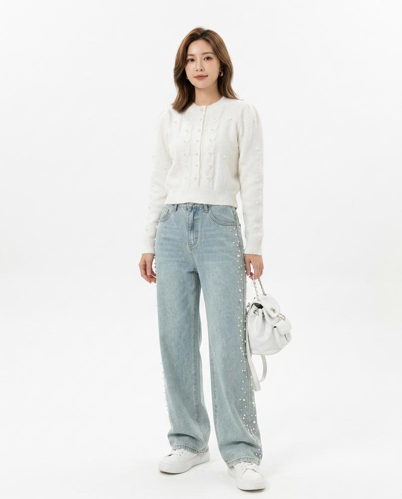 Heidi-Outlet - Arlan | Wide-Leg Pearl-Embellished Pants Women