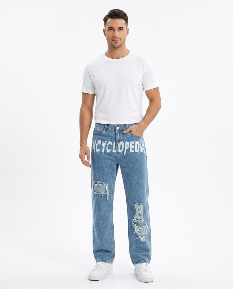 Heidi-Outlet - Vetal | Graphic-Print Ripped Pants Unisex