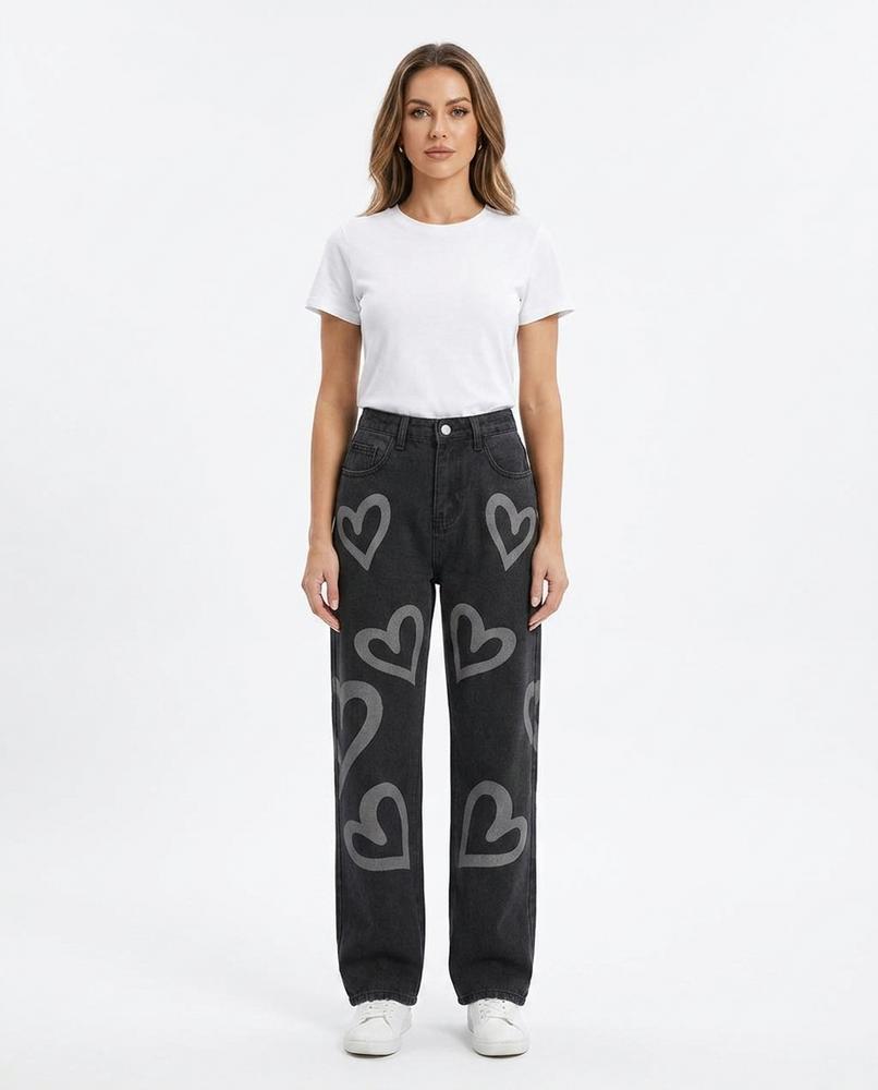 Heidi-Outlet - Selev | High-Waist Heart-Print Pants Women