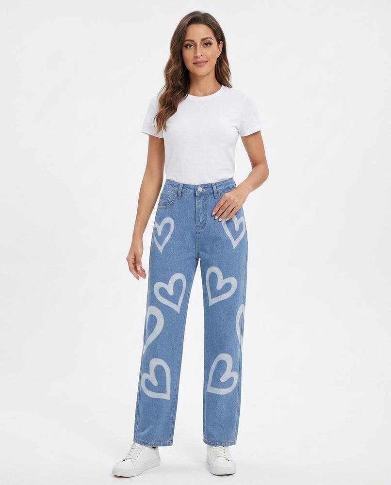 Heidi-Outlet - Selev | High-Waist Heart-Print Pants Women
