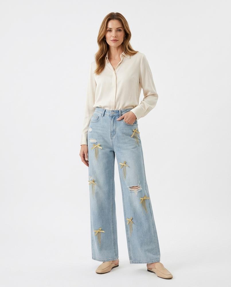 Heidi-Outlet - Lelin | Wide-Leg Embellished Pants Women