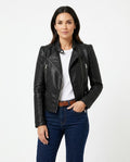 Heidi-Outlet - Levin | Fitted Ribbed-Sleeve Leather Jacket Women