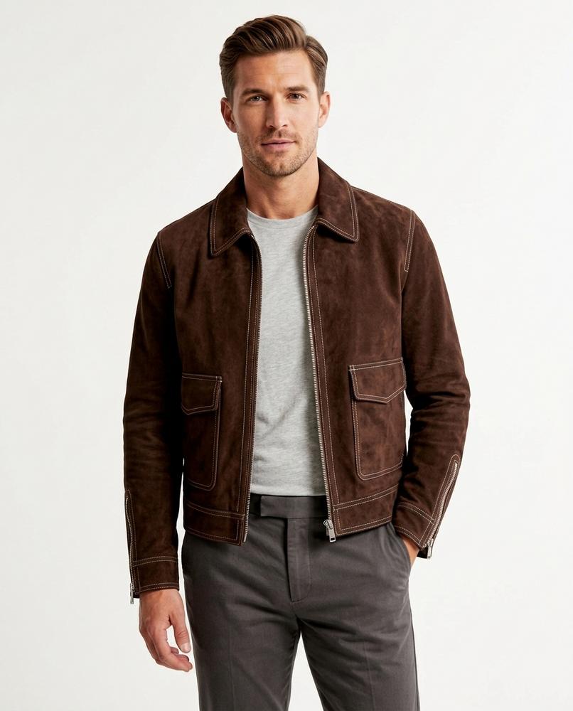 Heidi-Outlet - Ratir | Suede Contrast-Stitched Jacket Men