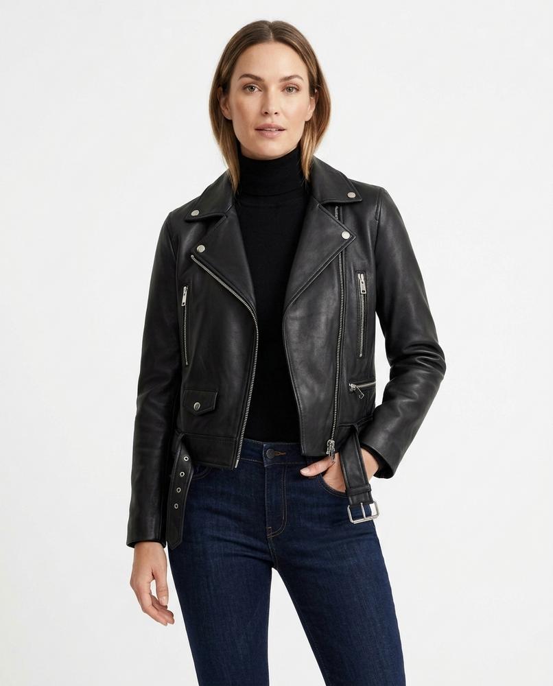 Heidi-Outlet - Novin | Asymmetrical Belted Leather Jacket Women