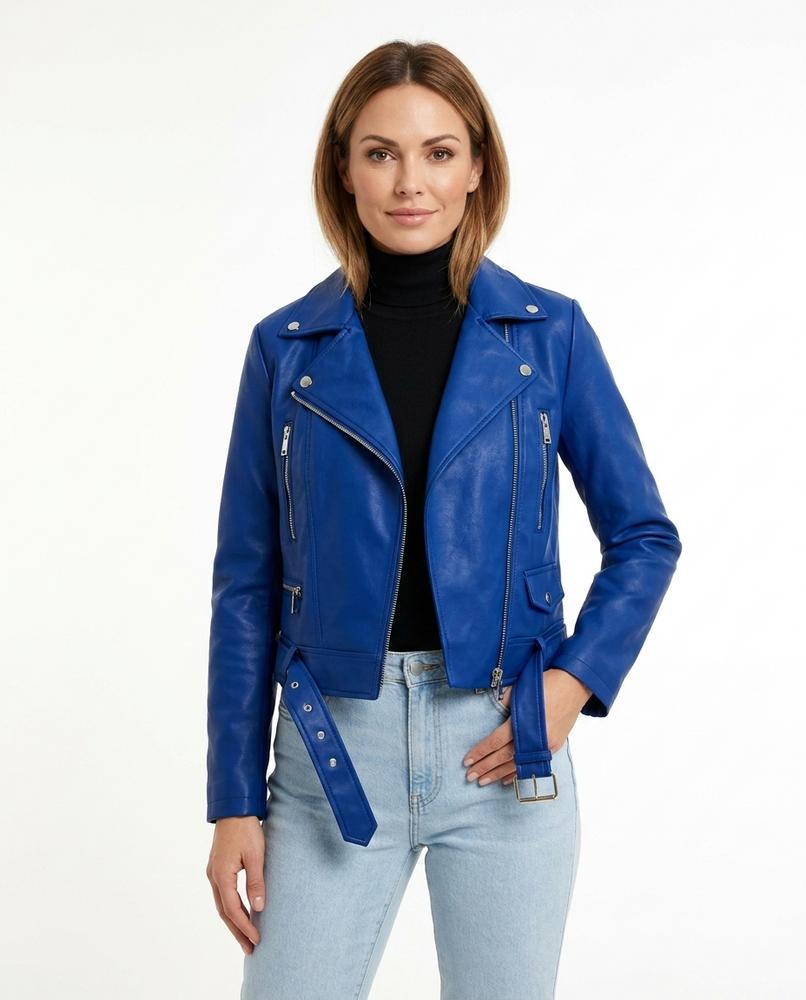 Heidi-Outlet - Novin | Asymmetrical Belted Leather Jacket Women