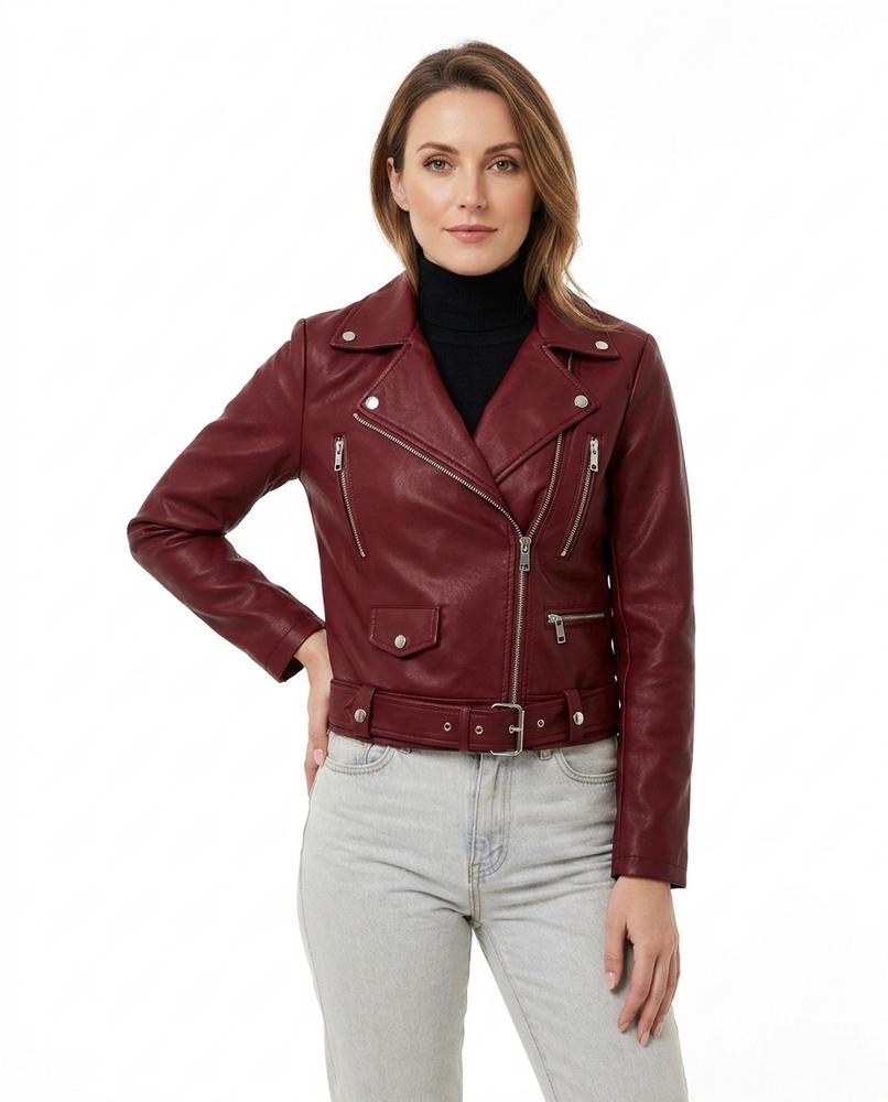 Heidi-Outlet - Novin | Asymmetrical Belted Leather Jacket Women
