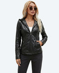 Heidi-Outlet - Risin | Hooded Fitted Leather Jacket Women