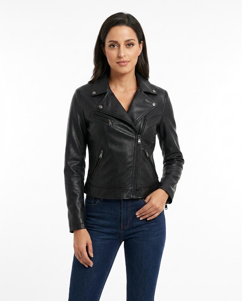 Heidi-Outlet - Yosan | Fitted Asymmetrical Leather Jacket Women