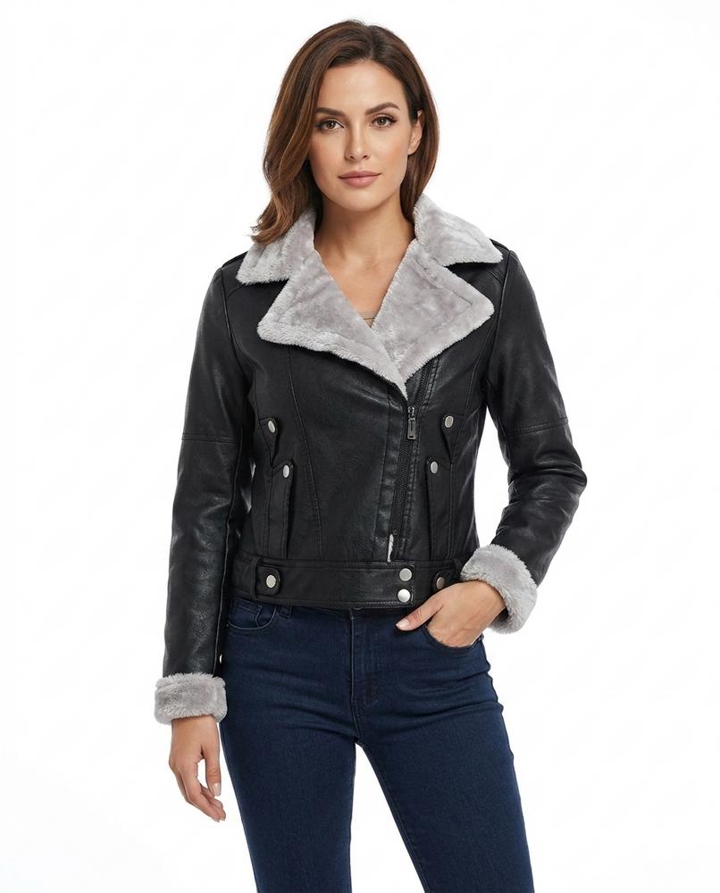 Heidi-Outlet - Tilom | Shearling-Lined Asymmetrical Leather Jacket Women
