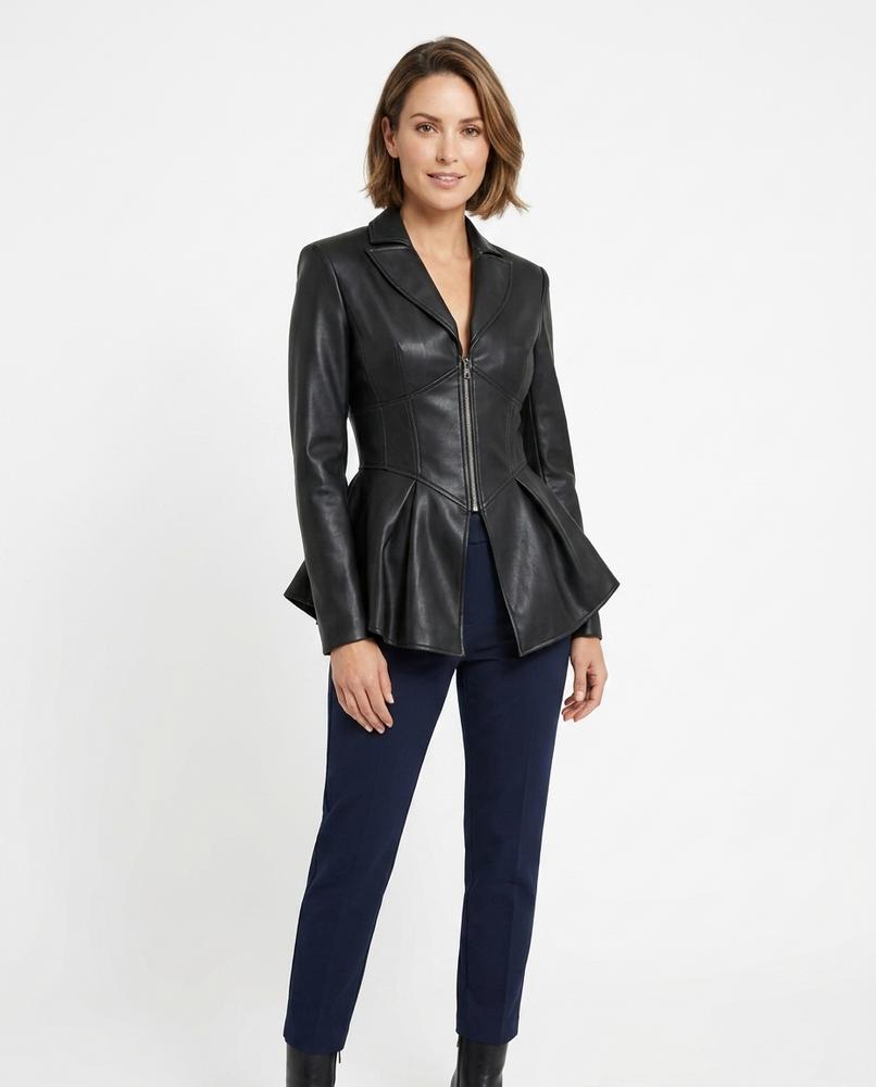 Heidi-Outlet - Zamon | Peplum Structured Leather Jacket Women