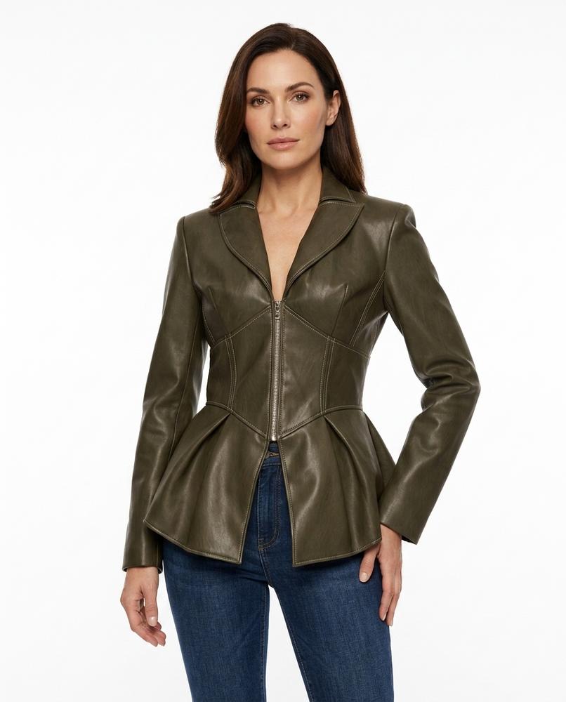 Heidi-Outlet - Zamon | Peplum Structured Leather Jacket Women
