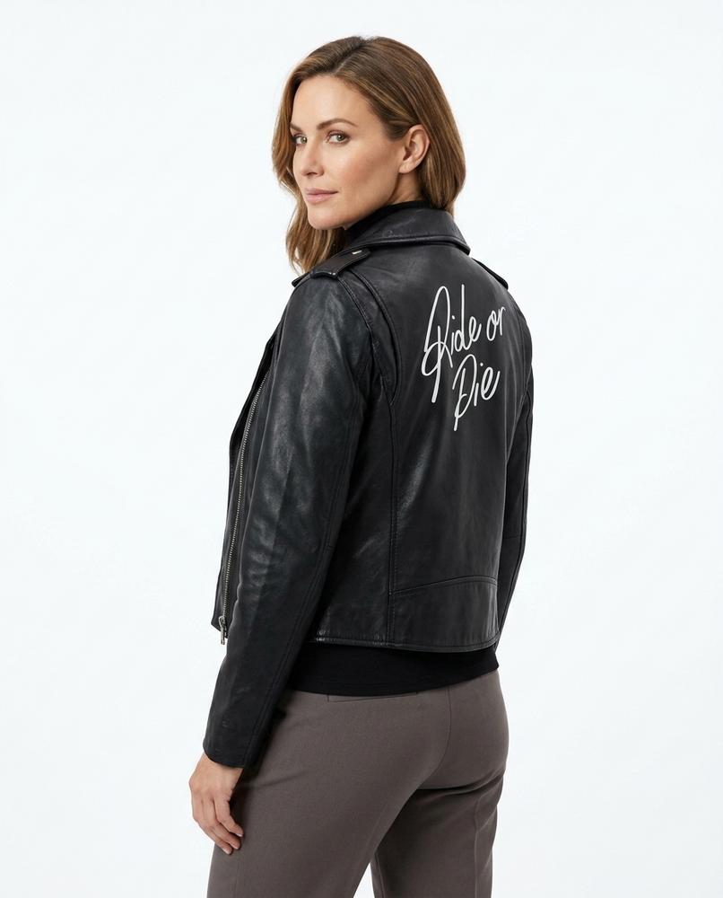 Heidi-Outlet - Nesin | Asymmetrical Embroidered Leather Jacket Women