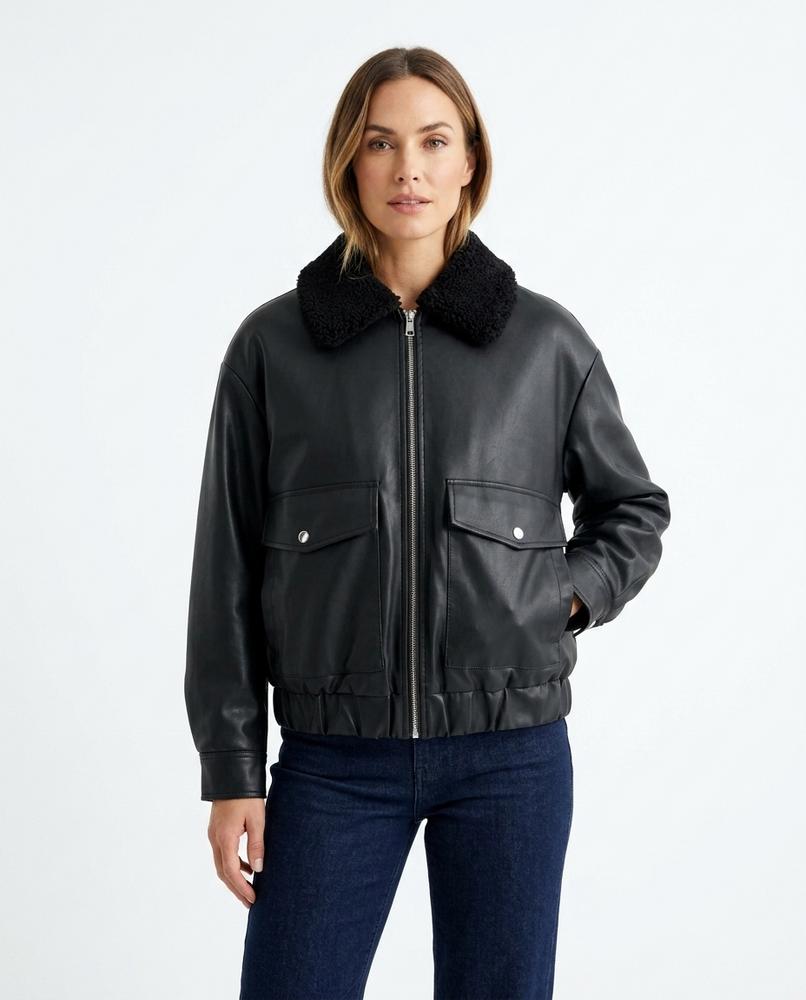 Heidi-Outlet - Elvan | Faux Leather Sherpa Collar Leather Jacket Unisex