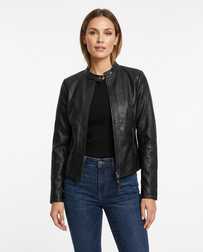 Heidi-Outlet - Zamel | Fitted Zippered Leather Jacket Women
