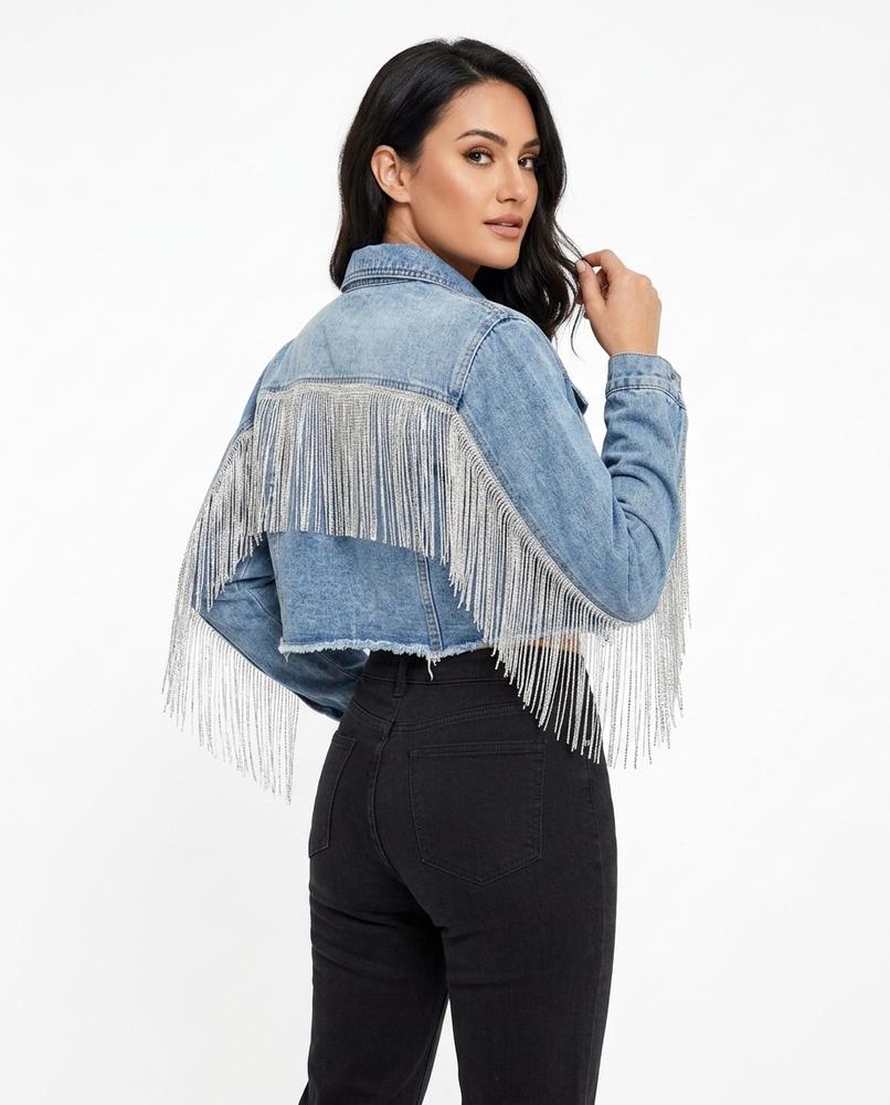Heidi-Outlet - Zator | Cropped Fringed Denim Jacket Women