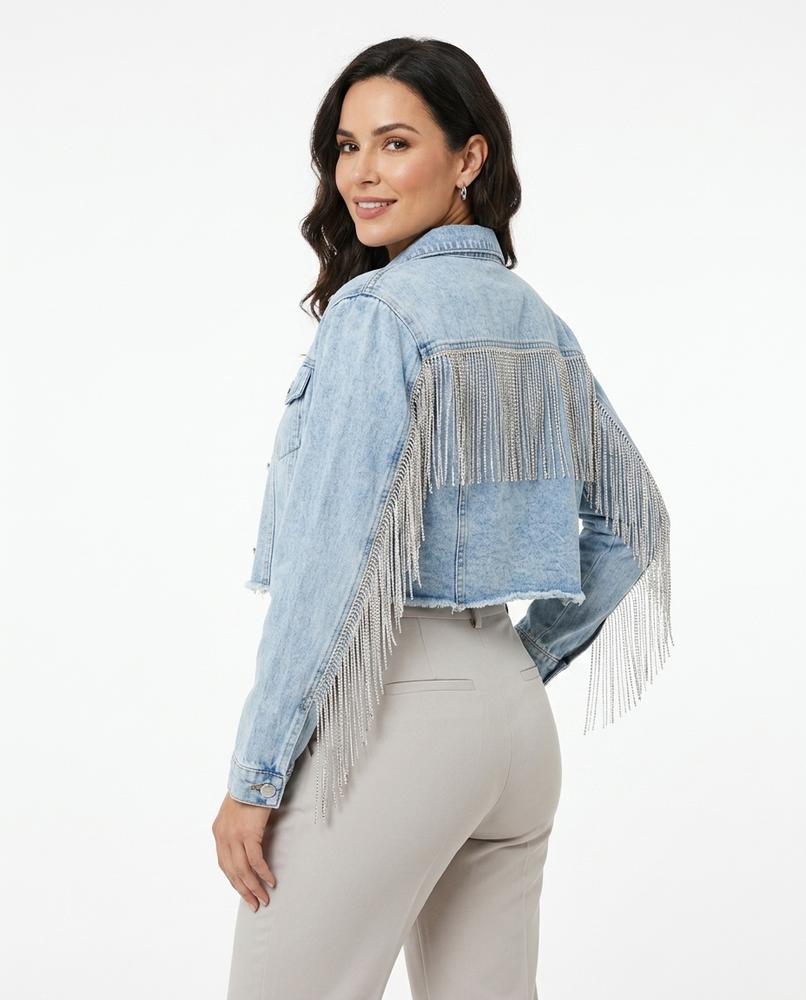 Heidi-Outlet - Zator | Cropped Fringed Denim Jacket Women