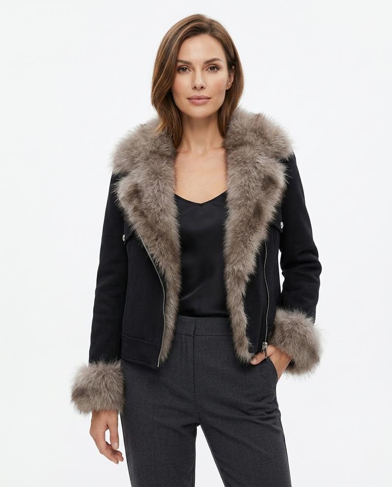 Heidi-Outlet - Karal | Fur-Trimmed Asymmetrical-Zip Jacket Women