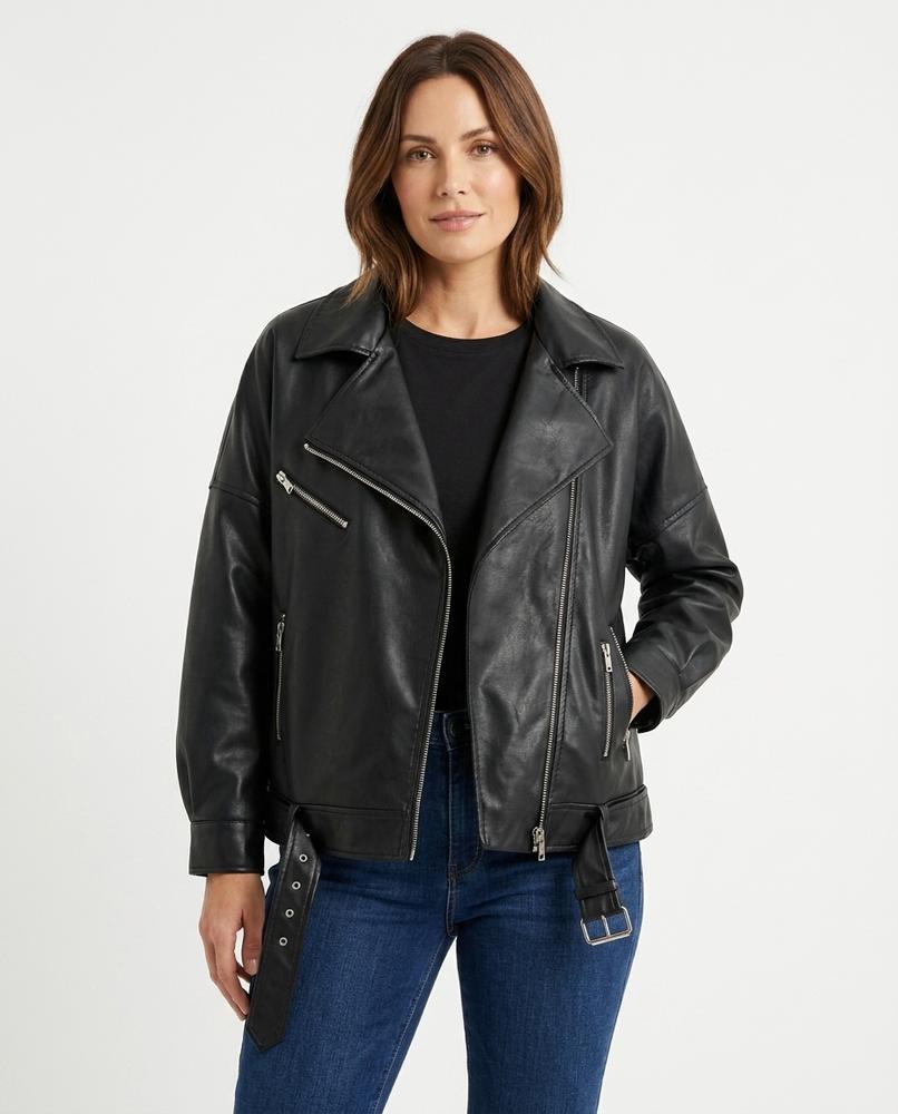 Heidi-Outlet - Kasin | Asymmetrical Belted Leather Jacket Women
