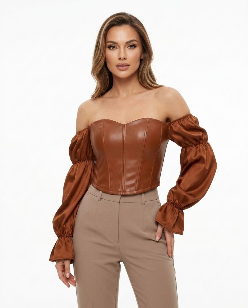 Heidi-Outlet - Leral | Faux-Leather Off-Shoulder Top Women