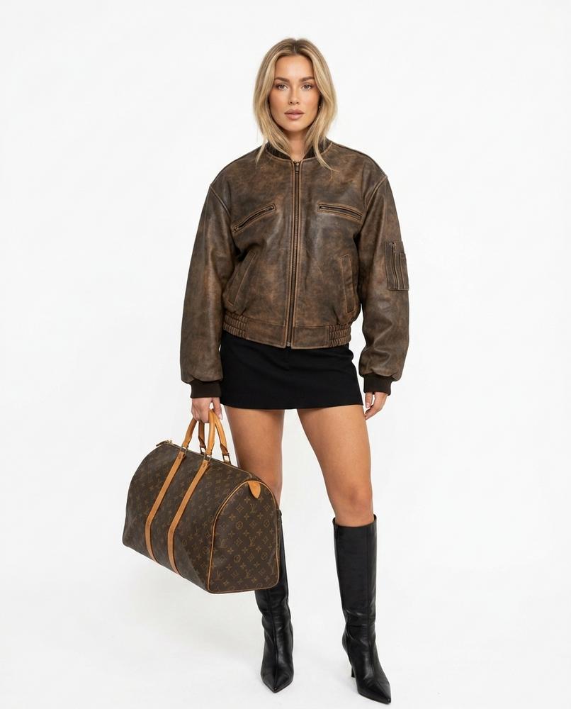 Heidi-Outlet - Zadan | Distressed Oversized Leather Jacket Women