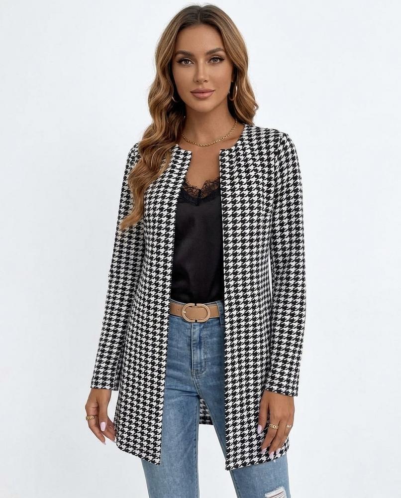 Heidi-Outlet - Velan | Houndstooth Collarless Coat Women