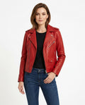 Heidi-Outlet - Nimor | Red Asymmetrical Leather Jacket Women