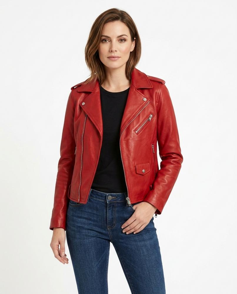Heidi-Outlet - Nimor | Red Asymmetrical Leather Jacket Women