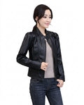 Heidi-Outlet - Nelom | Fitted Stand-Collar Leather Jacket Women