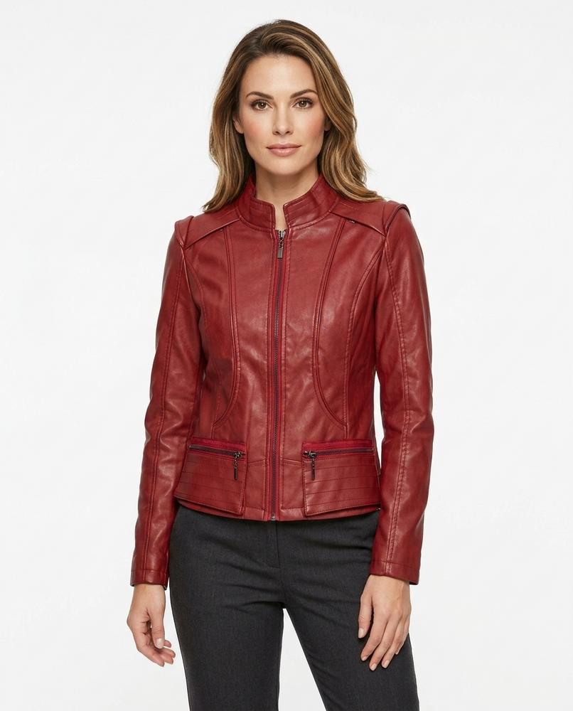 Heidi-Outlet - Nelom | Fitted Stand-Collar Leather Jacket Women