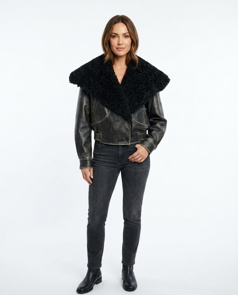 Heidi-Outlet - Lylom | Cropped Fleece-Collar Leather Jacket Women