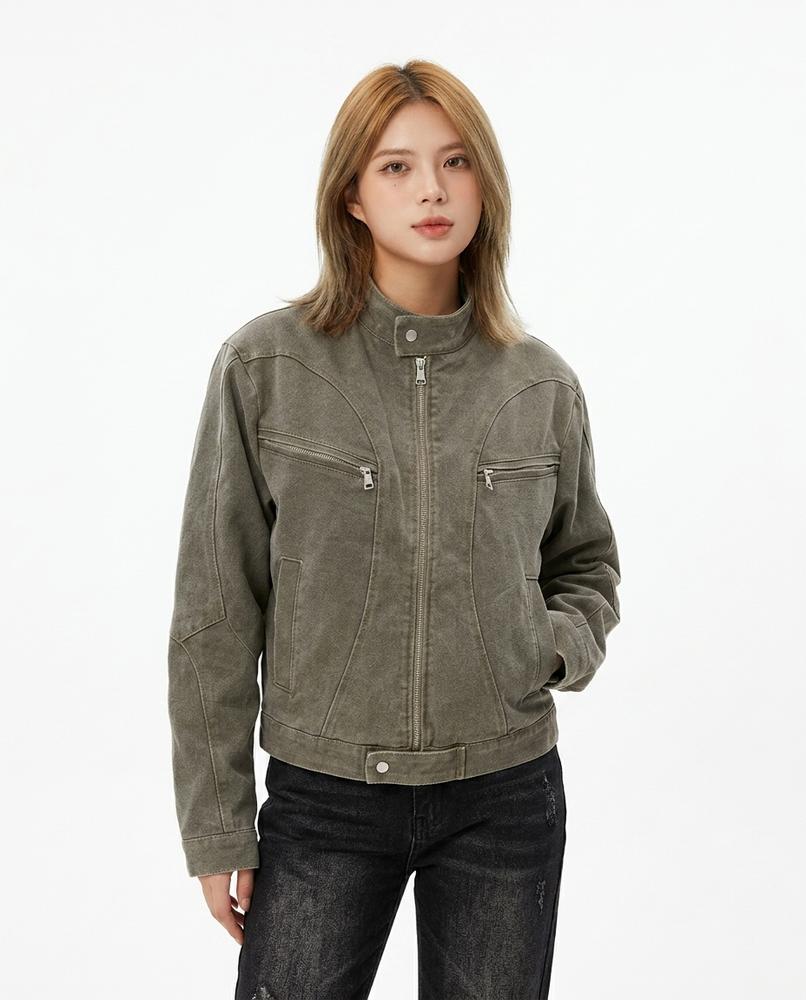 Heidi-Outlet - Lytal | Washed Zip-Up Denim Jacket Unisex
