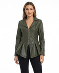 Heidi-Outlet - Seken | Zip-Up Peplum Leather Jacket Women