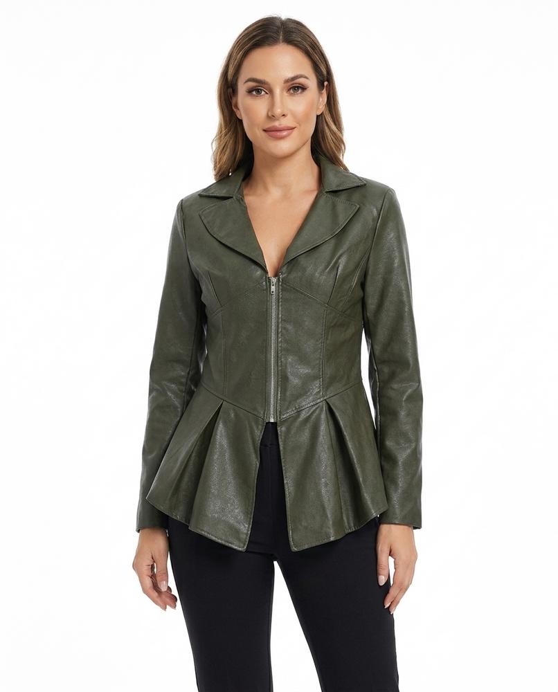 Heidi-Outlet - Seken | Zip-Up Peplum Leather Jacket Women