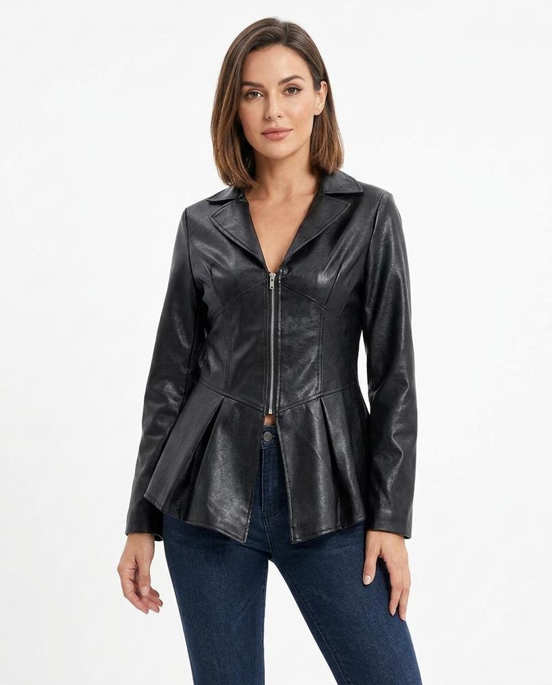 Heidi-Outlet - Seken | Zip-Up Peplum Leather Jacket Women