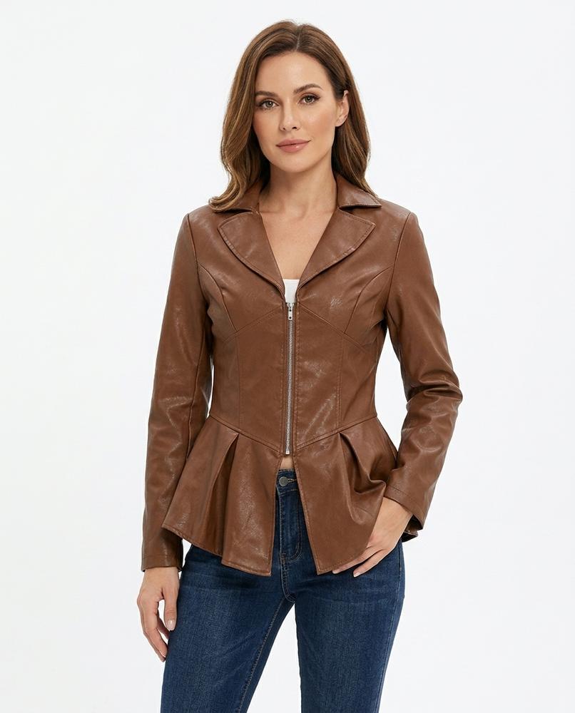 Heidi-Outlet - Seken | Zip-Up Peplum Leather Jacket Women