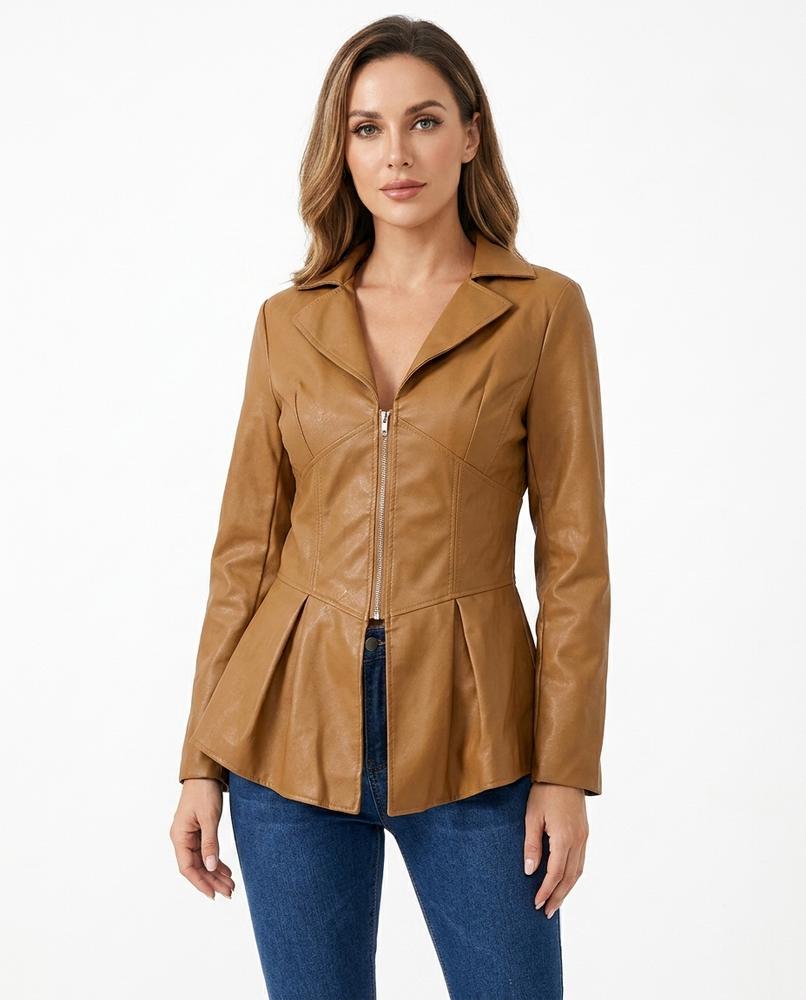 Heidi-Outlet - Seken | Zip-Up Peplum Leather Jacket Women