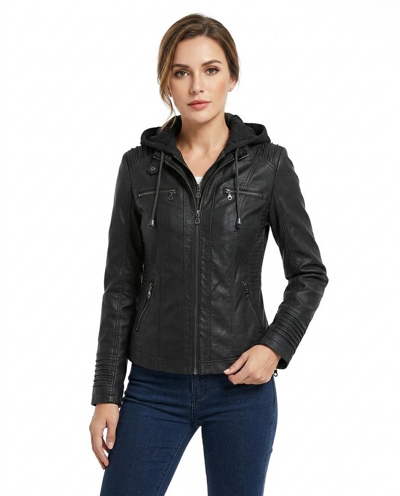 Heidi-Outlet - Arsan | Hooded Faux Leather Jacket Women