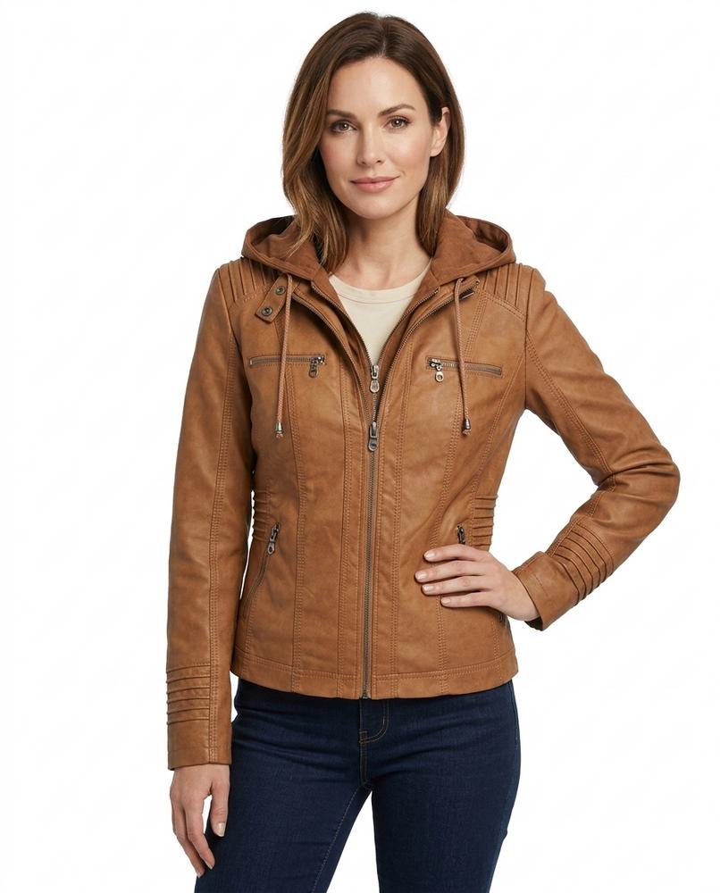 Heidi-Outlet - Arsan | Hooded Faux Leather Jacket Women