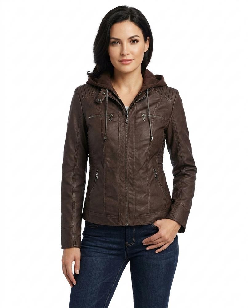 Heidi-Outlet - Arsan | Hooded Faux Leather Jacket Women