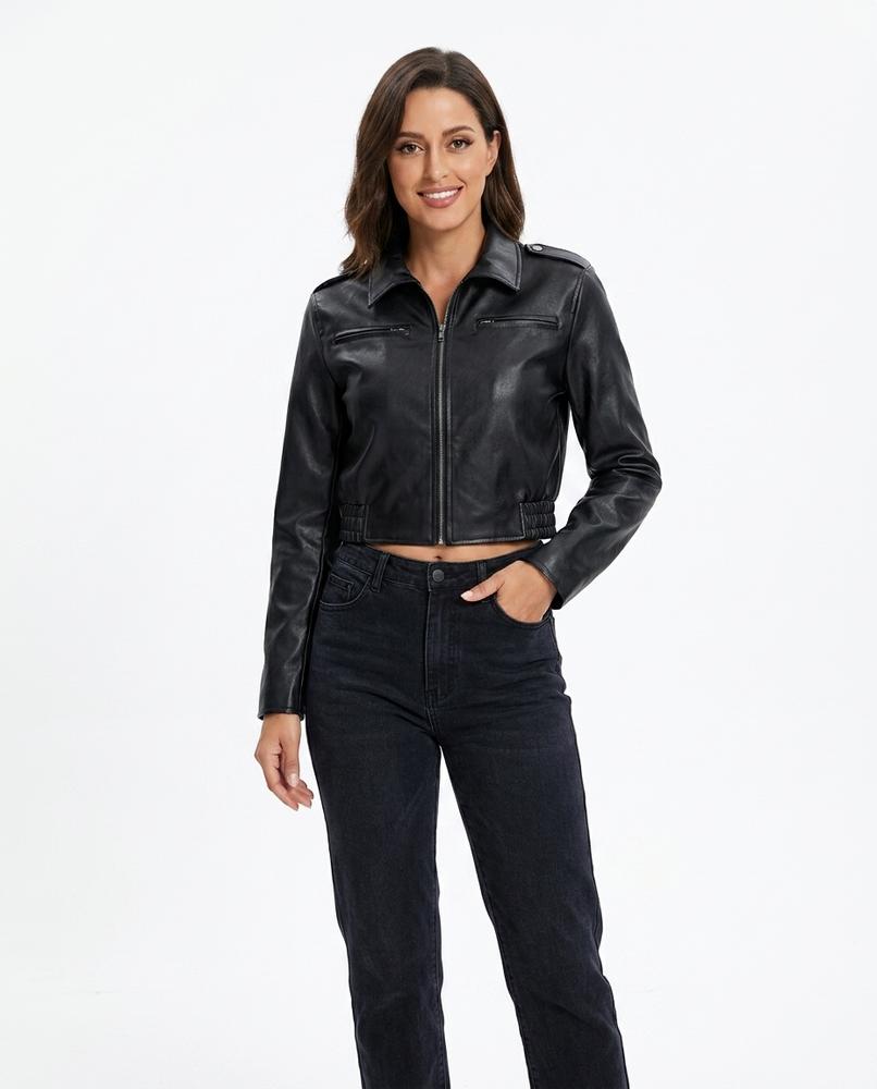 Heidi-Outlet - Vasil | Cropped Zippered Leather Jacket Women