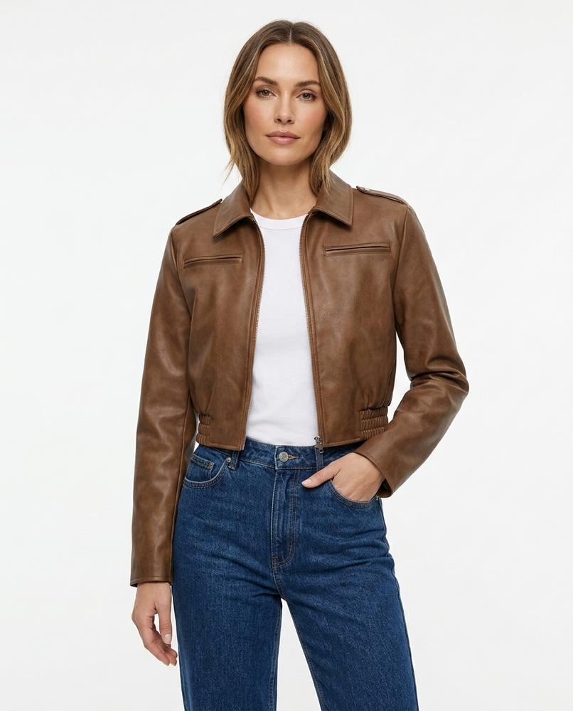 Heidi-Outlet - Vasil | Cropped Zippered Leather Jacket Women