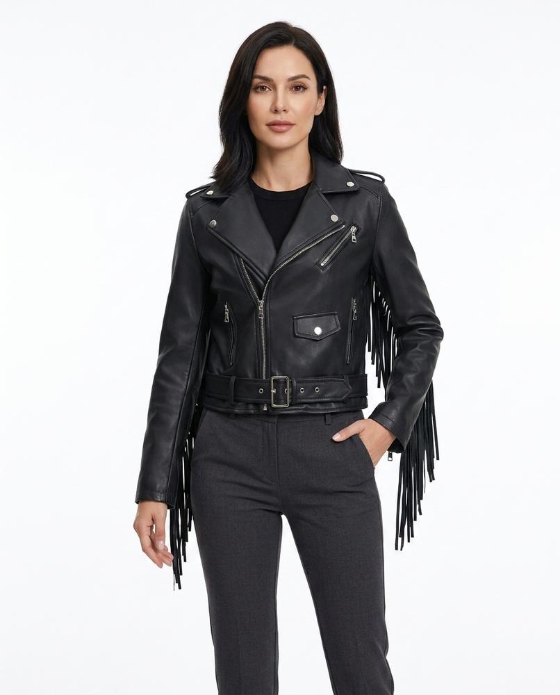 Heidi-Outlet - Lomel | Fringed Belted Leather Jacket Women