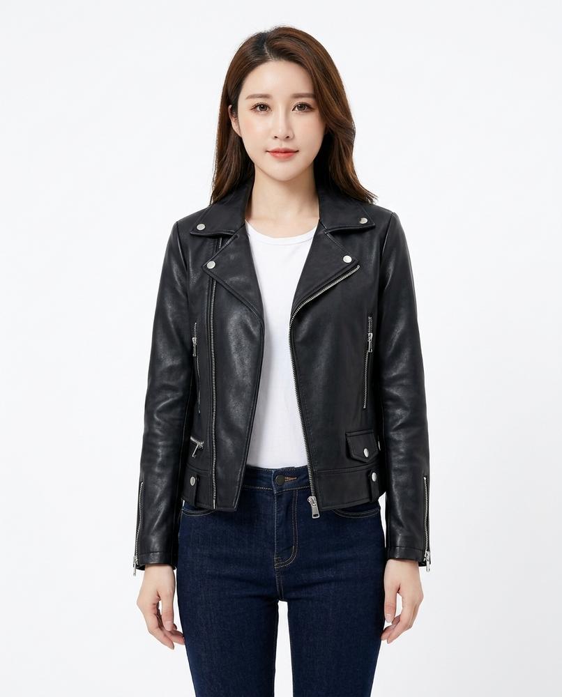 Heidi-Outlet - Casel | Asymmetrical Slim-Fit Leather Jacket Women