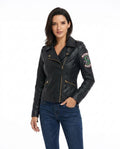 Heidi-Outlet - Viven | Asymmetrical Embroidered Leather Jacket Women