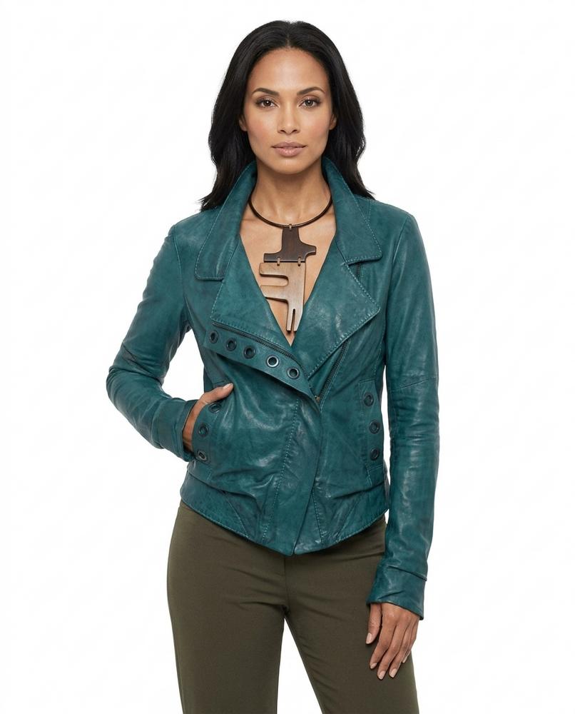 Heidi-Outlet - Viser | Asymmetrical Distressed Leather Jacket Women