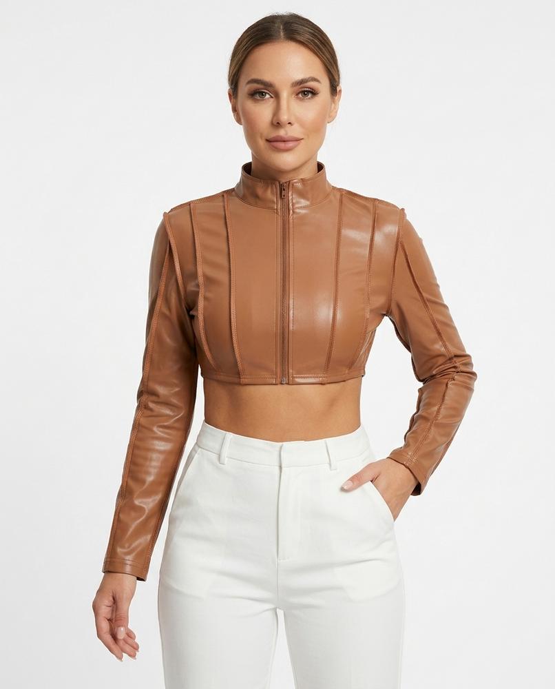 Heidi-Outlet - Noron | Cropped Faux Leather Jacket Women