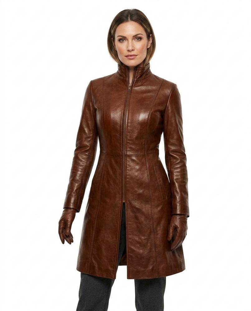 Heidi-Outlet - Veron | Leather Zip-Front Coat Women